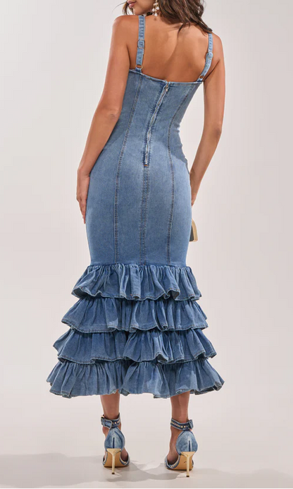 Main One Denim Ruffle Maxi Dress