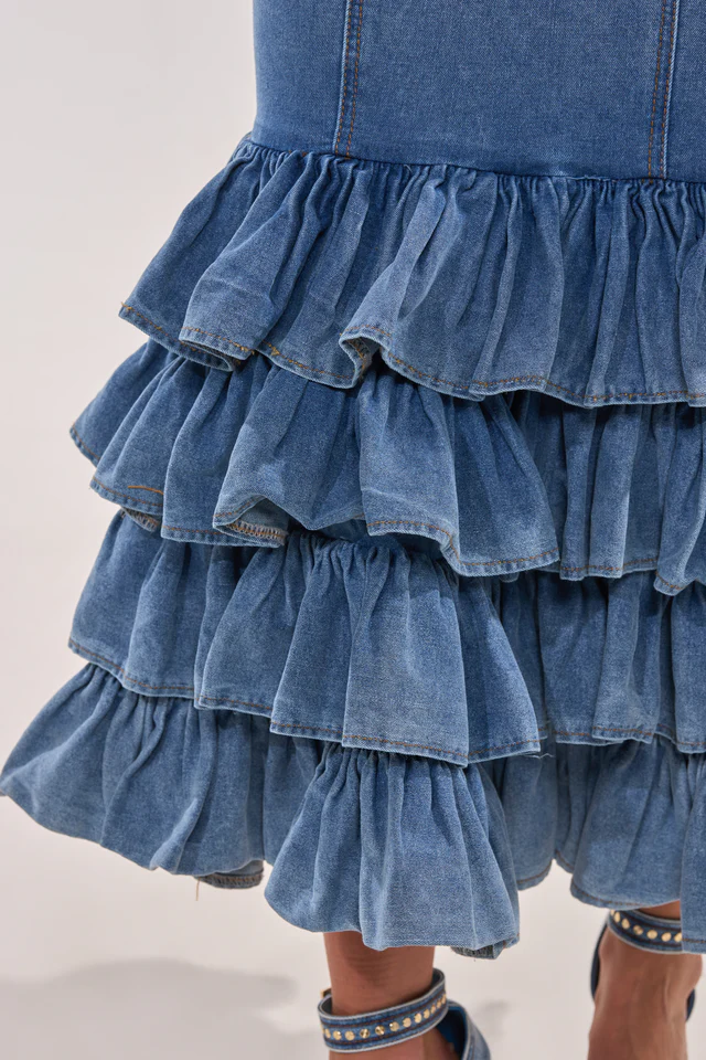 Main One Denim Ruffle Maxi Dress