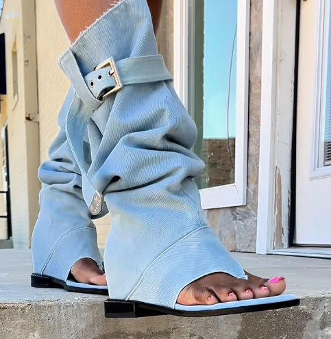 Square-Toe Flip-Flop Wedge Sandals boots