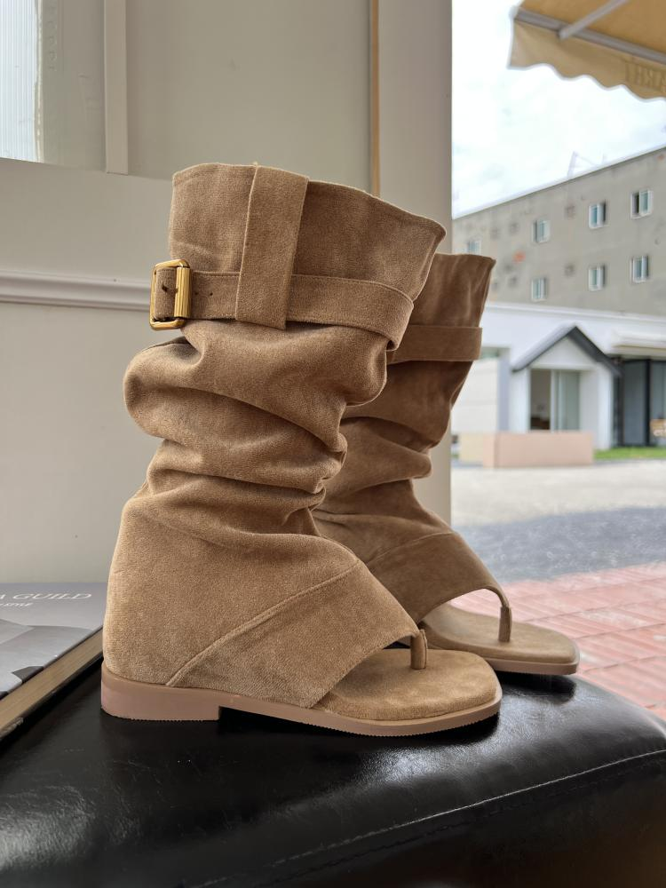 Square-Toe Flip-Flop Wedge Sandals boots
