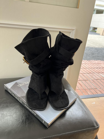 Square-Toe Flip-Flop Wedge Sandals boots