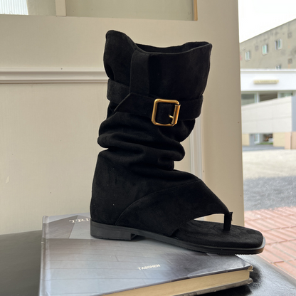 Square-Toe Flip-Flop Wedge Sandals boots
