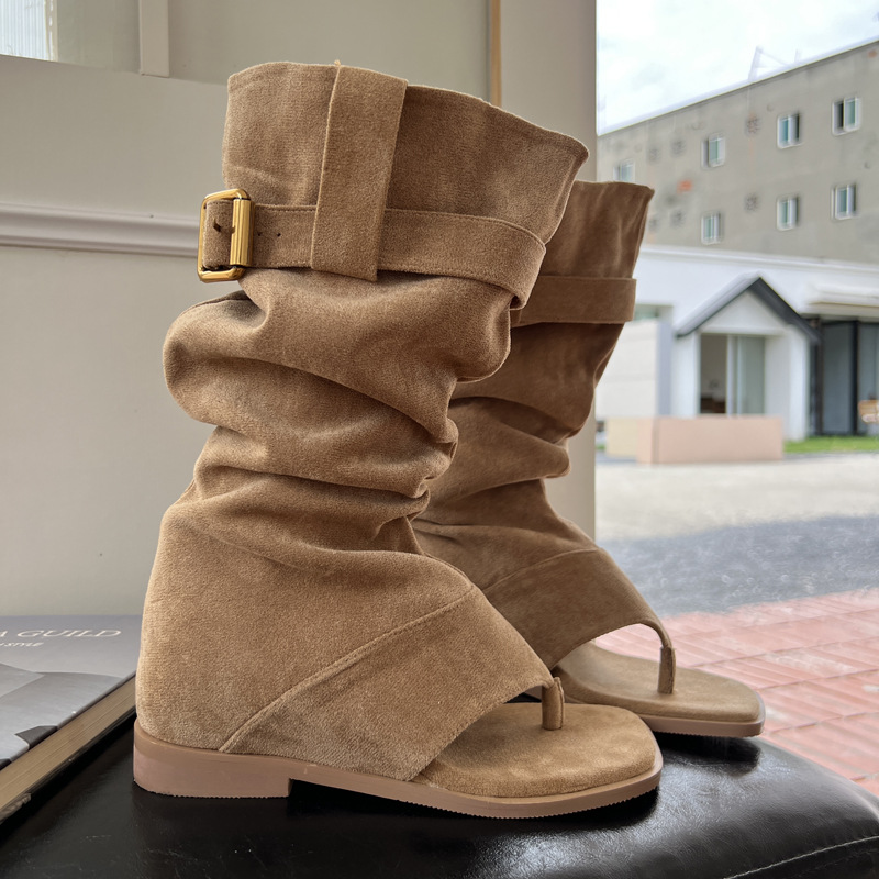 Square-Toe Flip-Flop Wedge Sandals boots