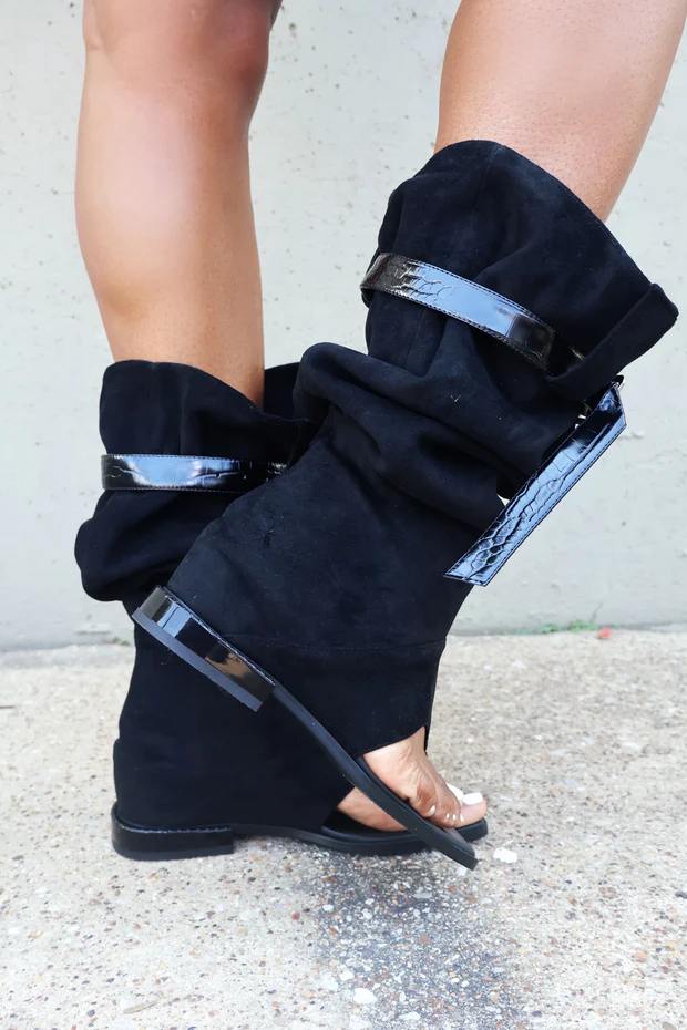 Square-Toe Flip-Flop Wedge Sandals boots