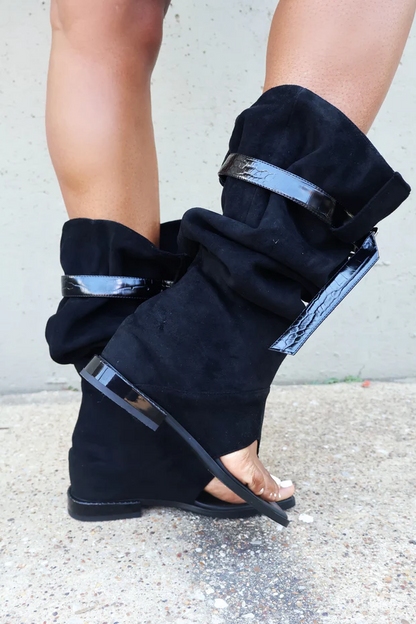 Square-Toe Flip-Flop Wedge Sandals boots