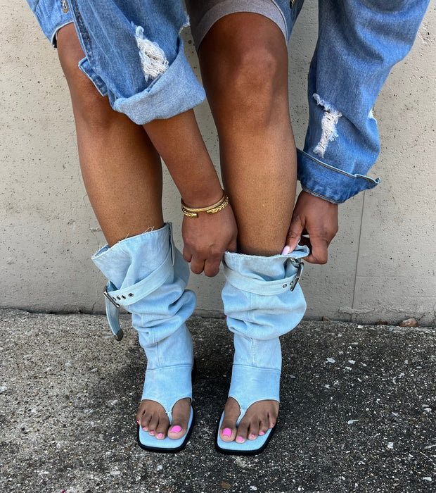 Square-Toe Flip-Flop Wedge Sandals boots