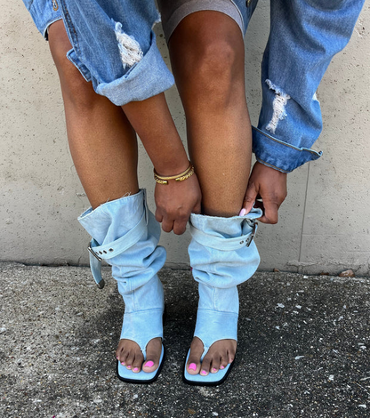 Square-Toe Flip-Flop Wedge Sandals boots