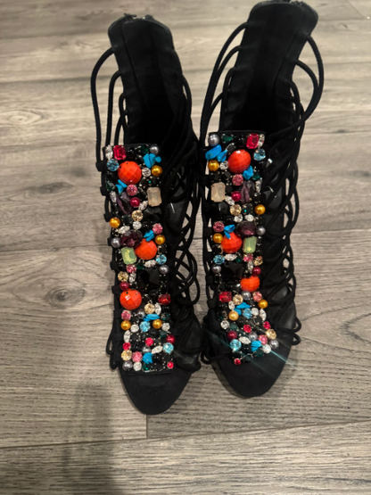 Colored Crystal Embellished Heels