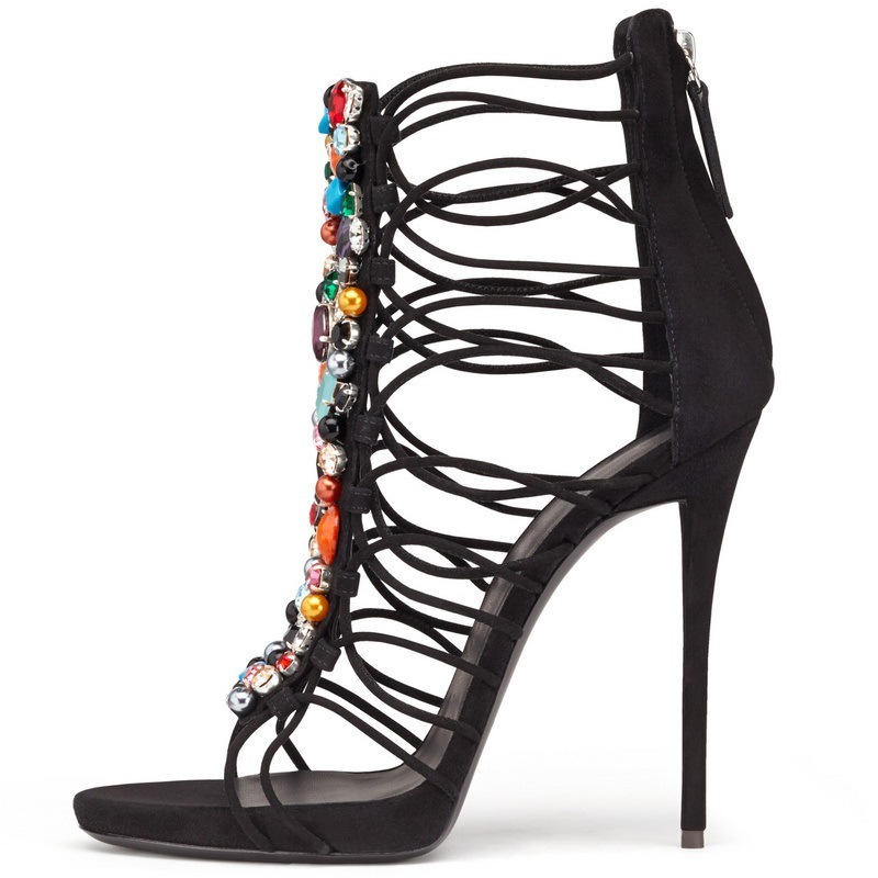 Colored Crystal Embellished Heels
