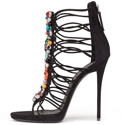 Colored Crystal Embellished Heels