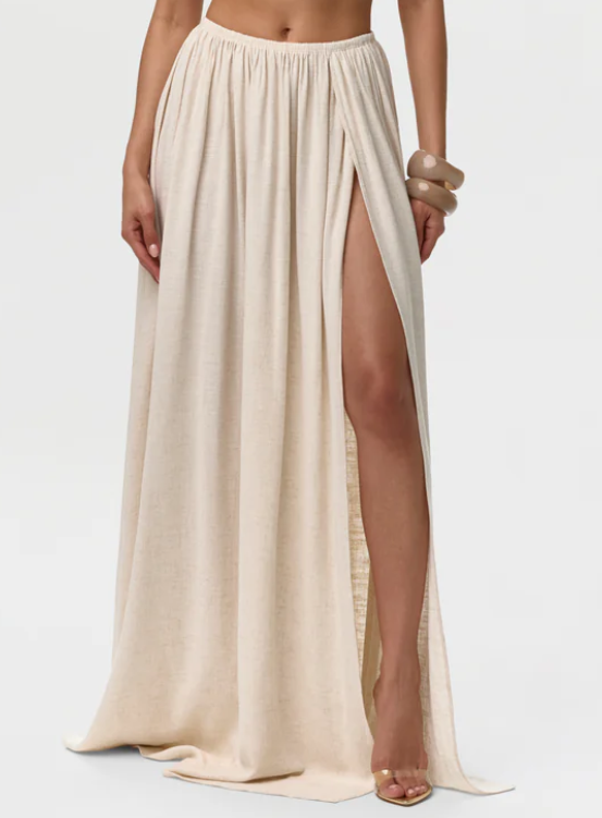 Fly Away Chiffon Blouse & Linen Pleated Maxi Skirt