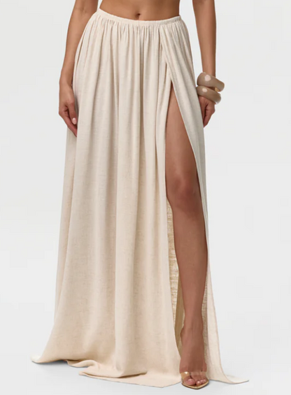 Fly Away Chiffon Blouse & Linen Pleated Maxi Skirt