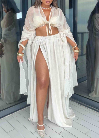 Fly Away Chiffon Blouse & Linen Pleated Maxi Skirt