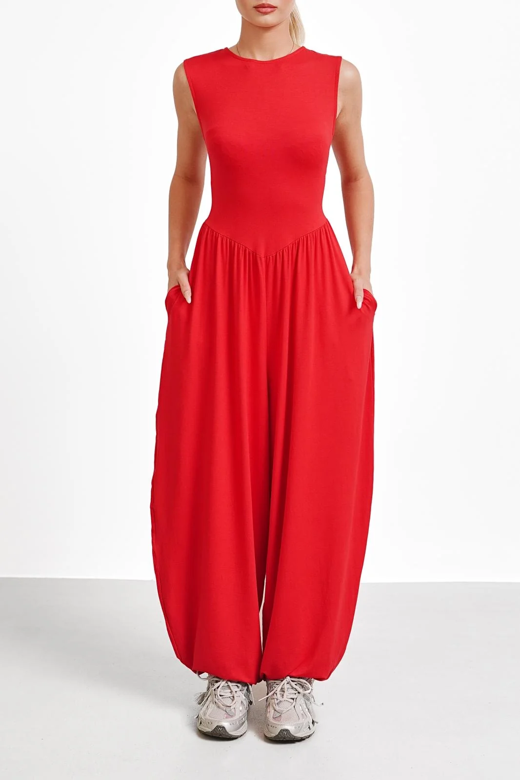 Sleeveless Multi-Colored Lantern Jumpsuit