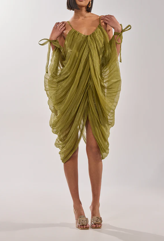 Design-Conscious Pleated Mesh Slip Dress