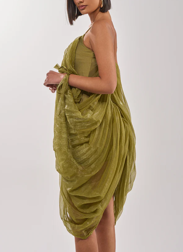 Design-Conscious Pleated Mesh Slip Dress