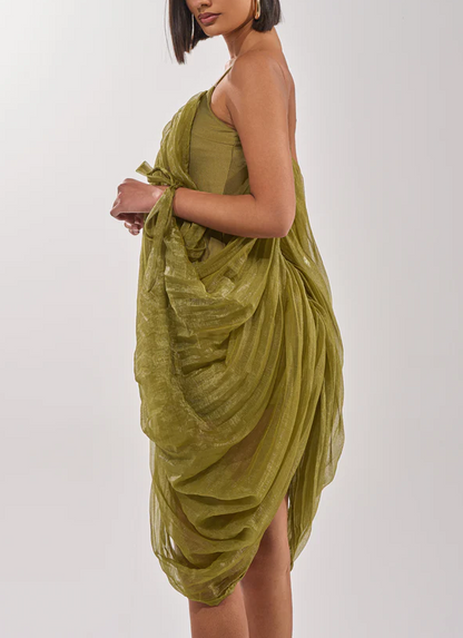 Design-Conscious Pleated Mesh Slip Dress