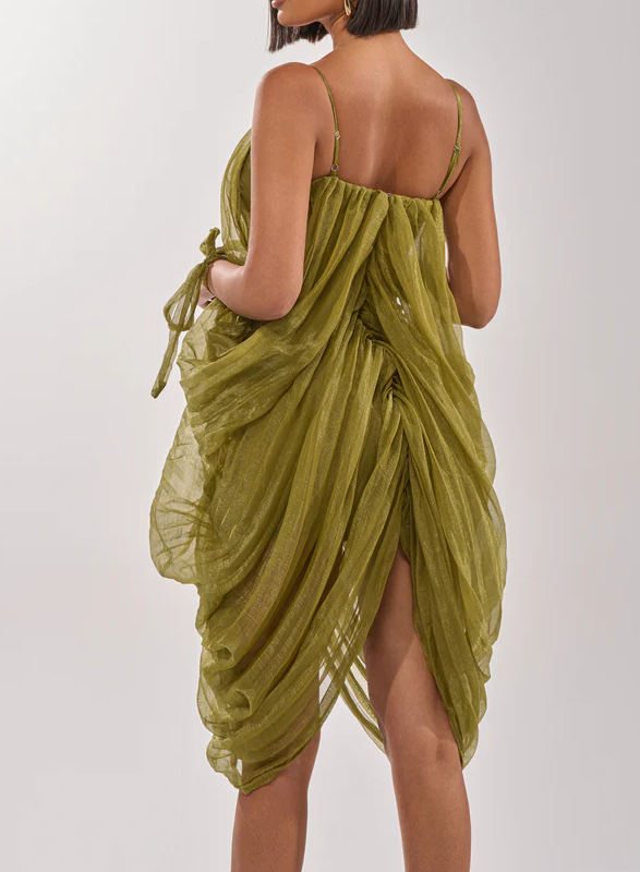 Design-Conscious Pleated Mesh Slip Dress