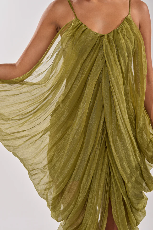 Design-Conscious Pleated Mesh Slip Dress