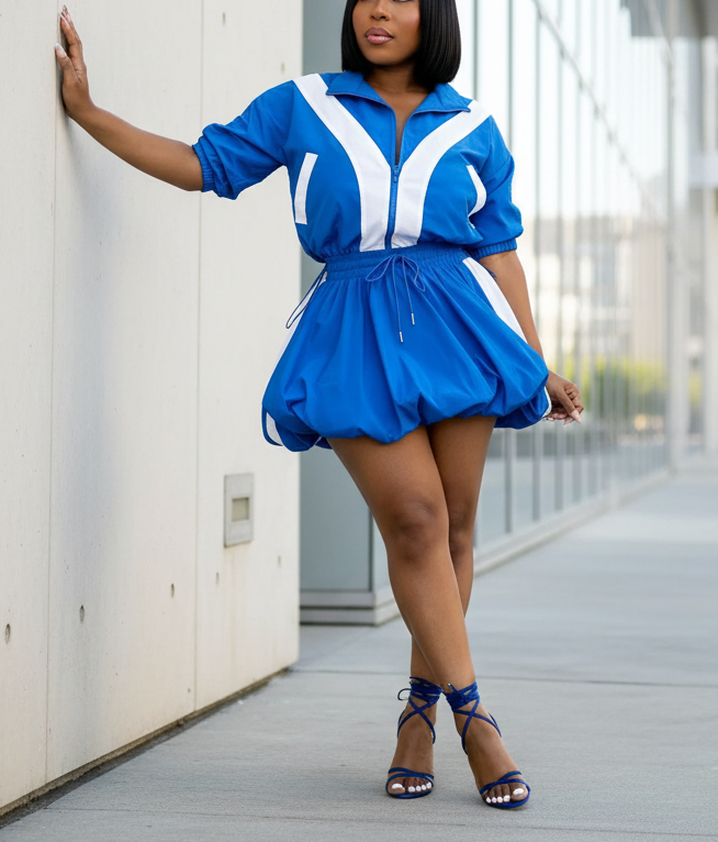 Casual Color-Blocked Tulip Skirt Long-Sleeved Set