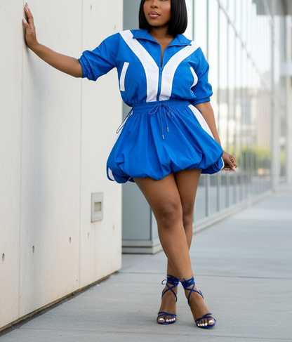 Casual Color-Blocked Tulip Skirt Long-Sleeved Set