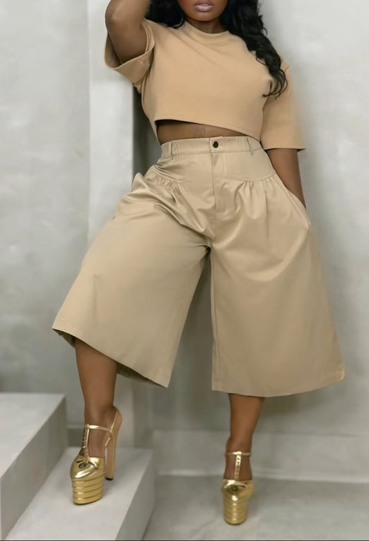 Crop Top and Loose-Fitting Capri Shorts Set